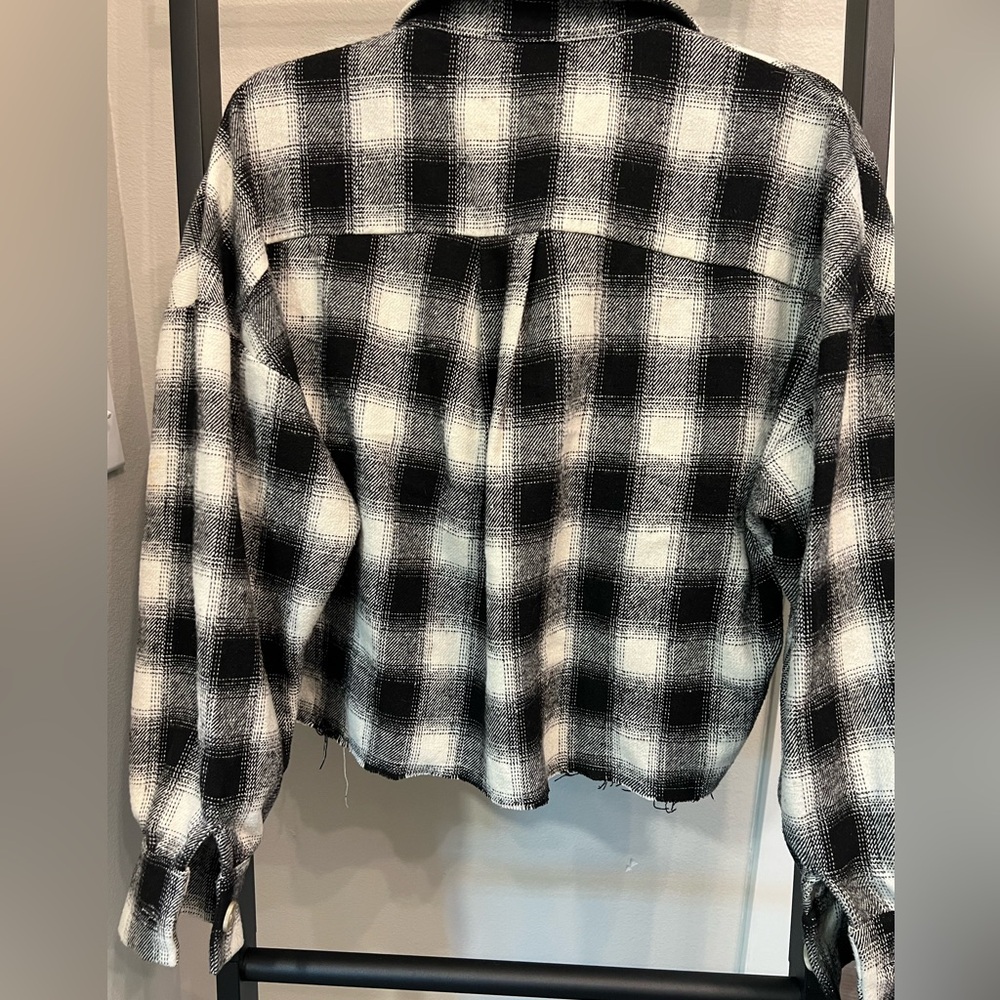 Cute Black and White Cropped Flannel from Reverie
